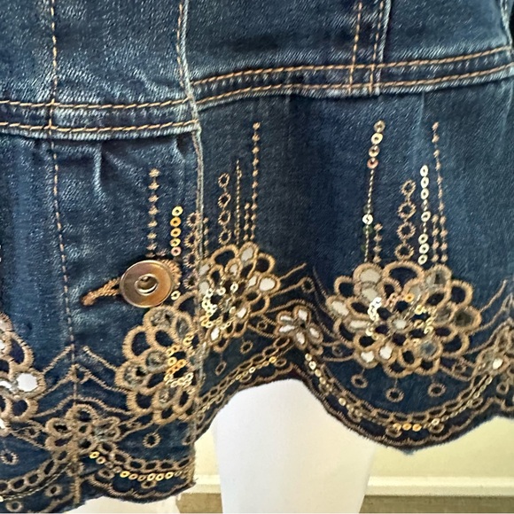Marbella Lg Dark Blue Denim Jacket with Gold Embroidery and Sequin NWOT - Picture 10 of 14